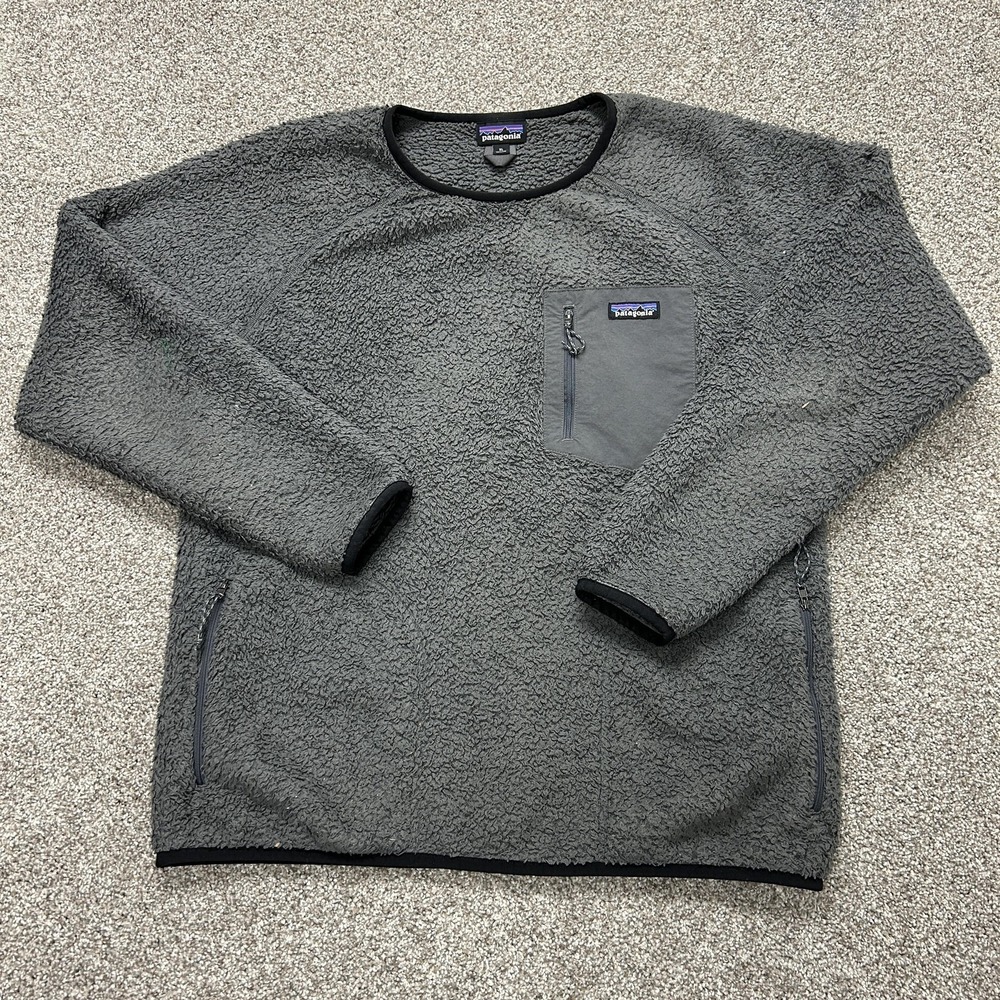 Patagonia Pullover Mens XL Gray Fleece Crew Neck Long Sleeve Thermal Pockets Top